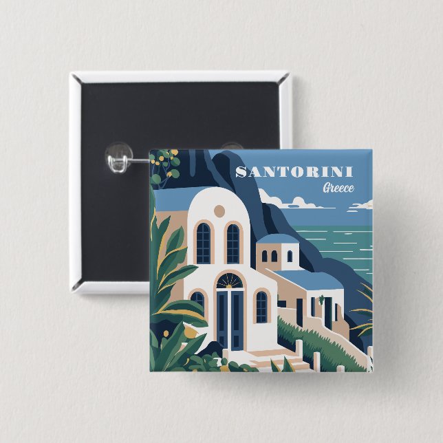 Custom Text Santorini Greece 15 Cm Square Badge (Front & Back)