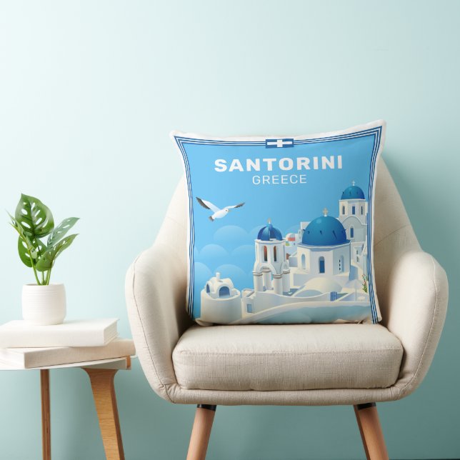 Custom Text Santorini Greece Cushion (Chair)