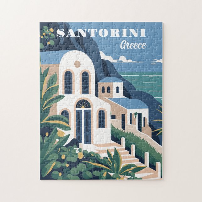 Custom Text Santorini Greece Jigsaw Puzzle (Vertical)