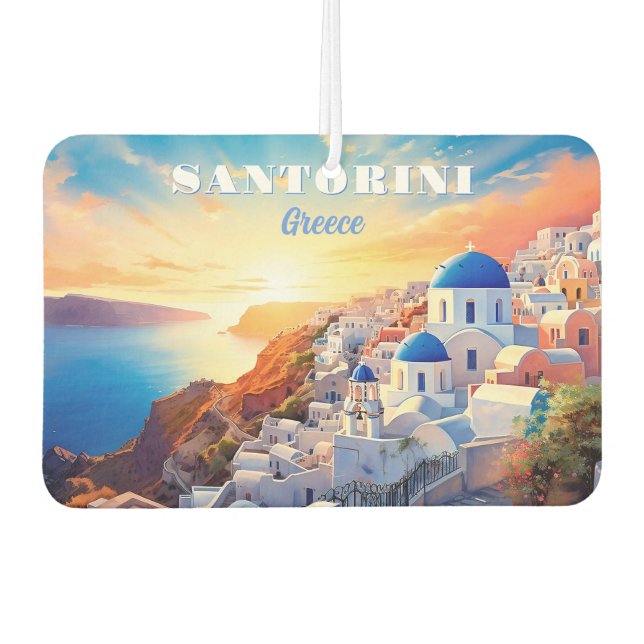 Custom Text Santorini Greece Sunset Car Air Freshener (Front)