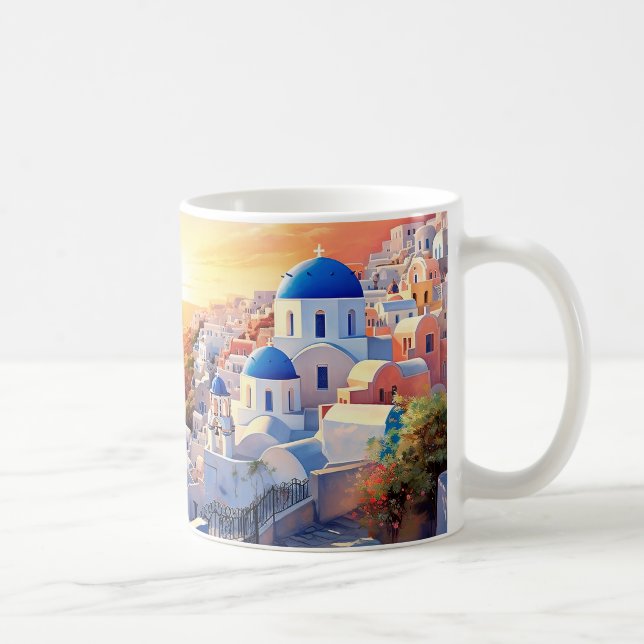 Custom Text Santorini Greece Sunset Coffee Mug (Right)