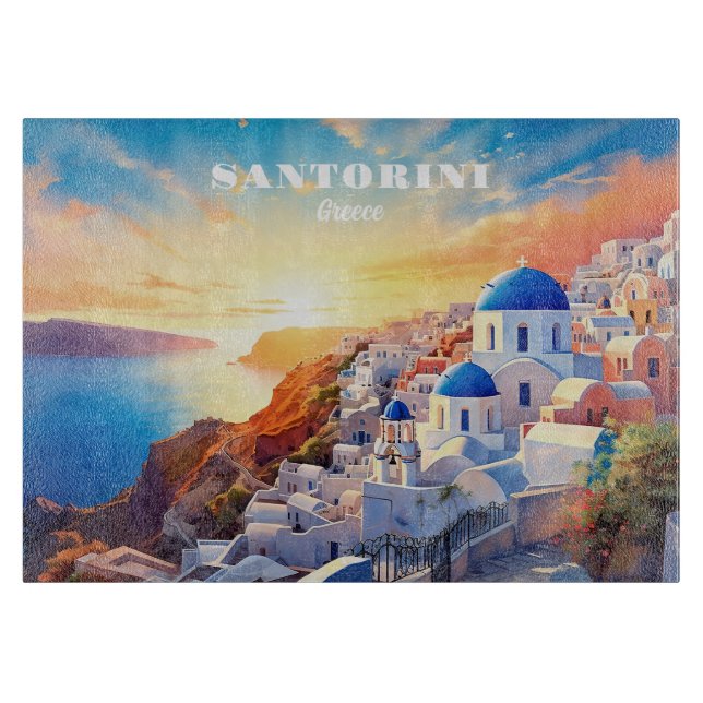 Custom Text Santorini Greece Sunset Cutting Board (Front)