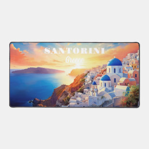 Custom Text Santorini Greece Sunset Desk Mat