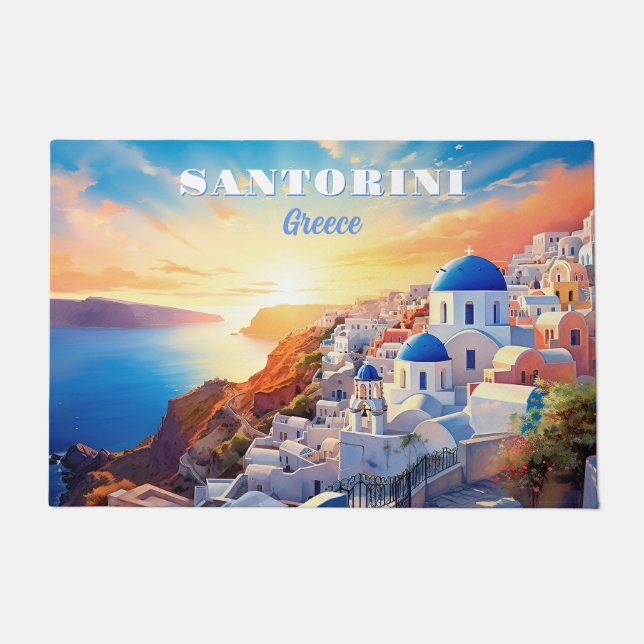 Custom Text Santorini Greece Sunset Doormat (Front)