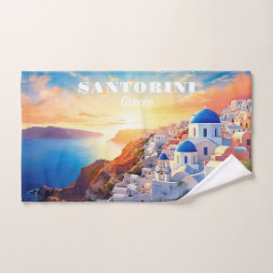 Custom Text Santorini Greece Sunset Hand Towel