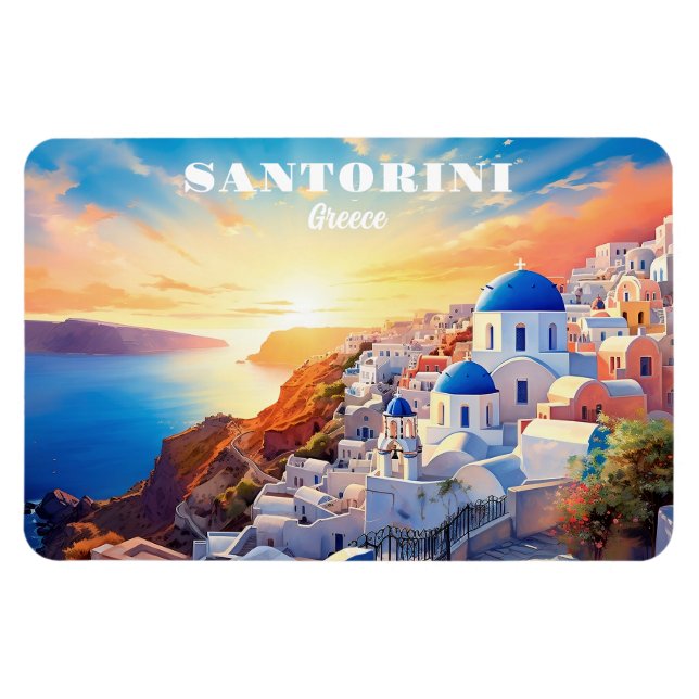 Custom Text Santorini Greece Sunset Magnet (Horizontal)