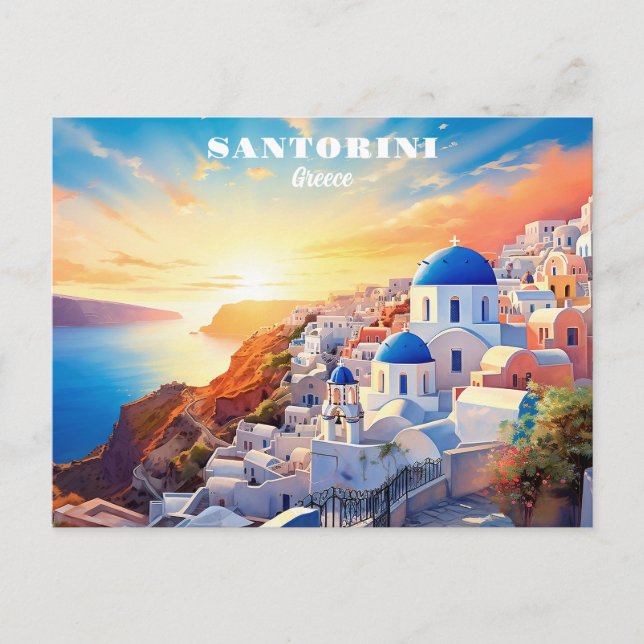 Custom Text Santorini Greece Sunset Postcard (Front)