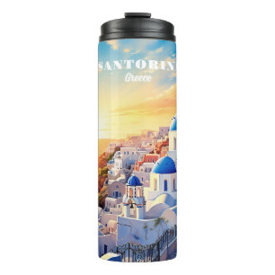 Custom Text Santorini Greece Sunset Thermal Tumbler