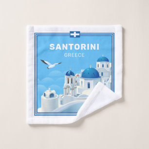Custom Text Santorini Greece Wash Cloth