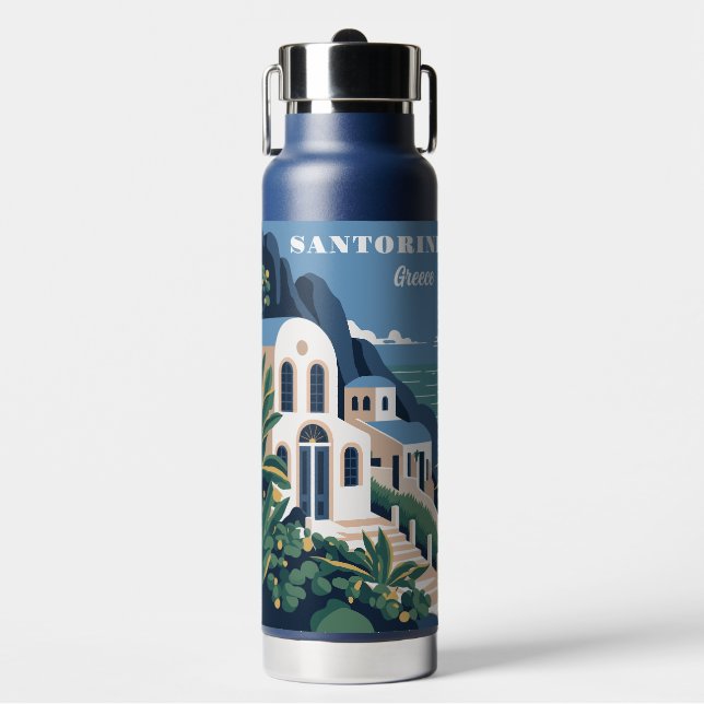 Custom Text Santorini Greece Water Bottle (Front)