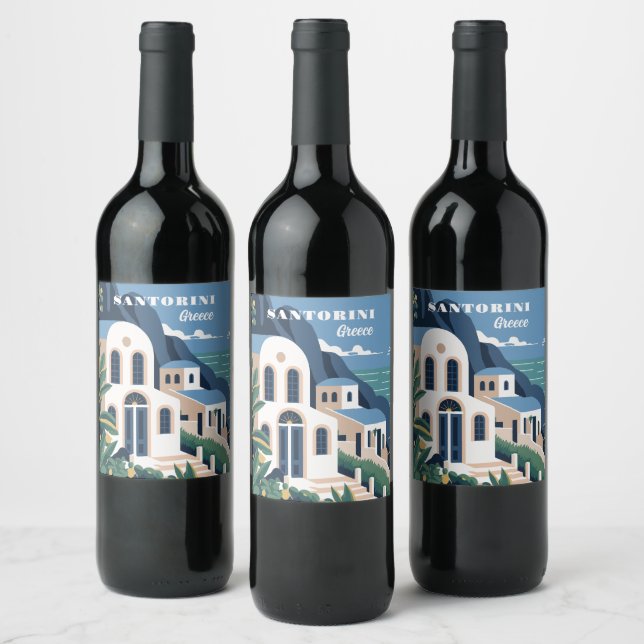 Custom Text Santorini Greece Wine Label (Bottles)