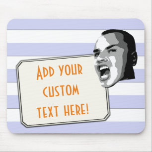 Custom Text Shout on Pastel Blue Stripes Mouse Pad