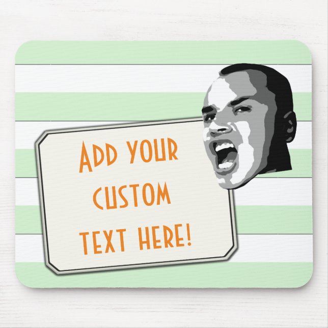 Custom Text Shout on Pastel Green Stripes Mouse Pad (Front)