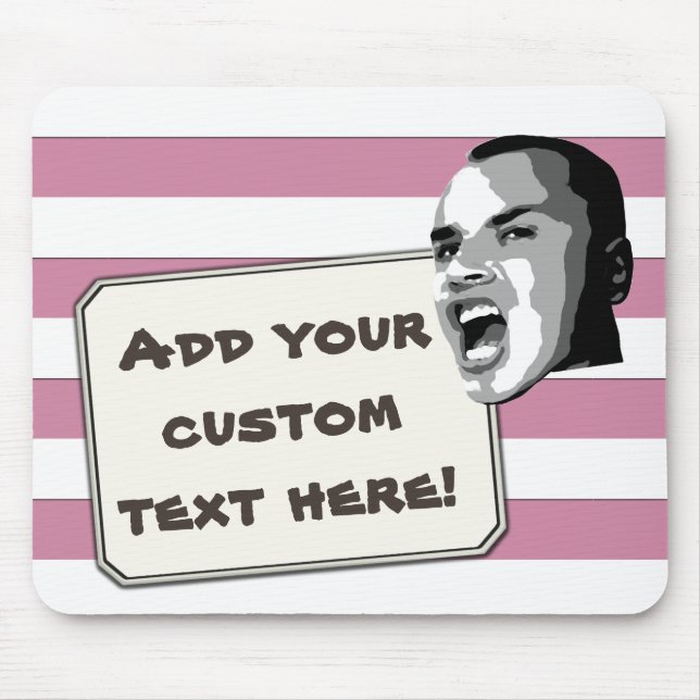 Custom Text Shout on Pastel White Stripes Mouse Pad (Front)