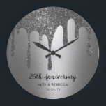 Custom Text Silver Drips 25th Wedding Anniversary Large Clock<br><div class="desc">Personalised Text Silver Drips 25th Wedding Anniversary Wall Clock</div>