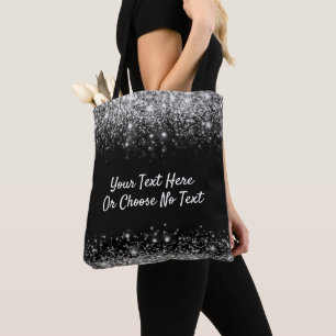 Custom Text/ Silver Glitter Sparkle Bokeh Glow Tote Bag