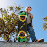 Custom Text Skateboard with Sunflowers<br><div class="desc">Art Sunflowers - Add Your Text / Name / Year / Number / Logo / More  - Choose / add your favourite background colours !</div>