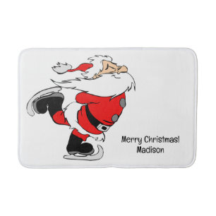 Custom Text Skating Santa Bath Mat