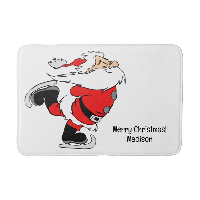 Custom Text Skating Santa Bath Mat (Front)