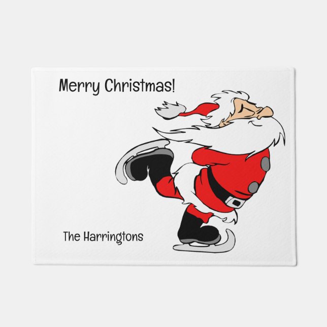Custom Text Skating Santa Doormat (Front)
