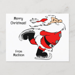 Custom Text Skating Santa Holiday Postcard