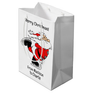 Custom Text Skating Santa Medium Gift Bag