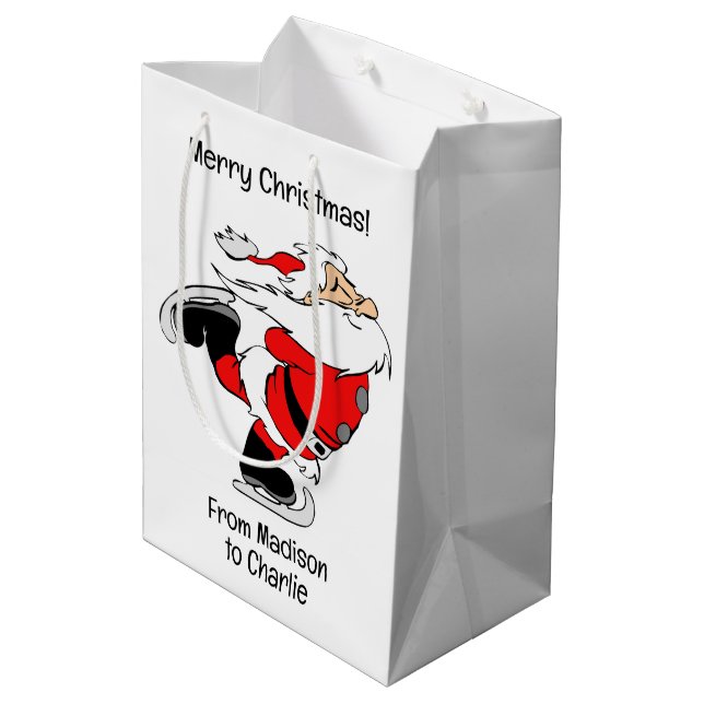 Custom Text Skating Santa Medium Gift Bag (Back Angled)
