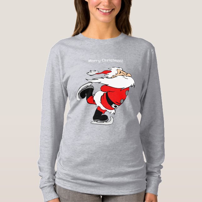 Custom Text Skating Santa T-Shirt (Front)