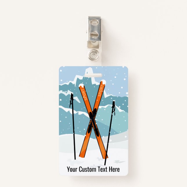 Custom Text Ski badges ID Badge (Front with Clip)