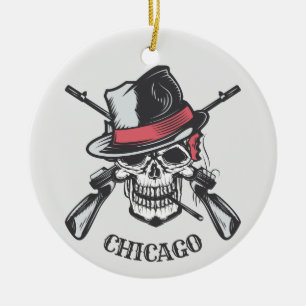 Custom text Skull & Guns ornament