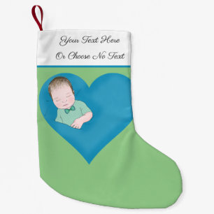 Custom Text   Sleeping Baby Boy Love Blue Heart Sm Small Christmas Stocking