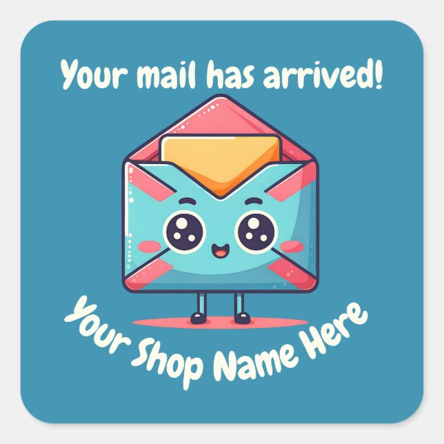 Custom Text Small Business Name Cute Mail Square Sticker (Front)