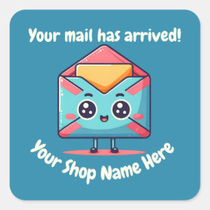 Custom Text Small Business Name Cute Mail Square Sticker