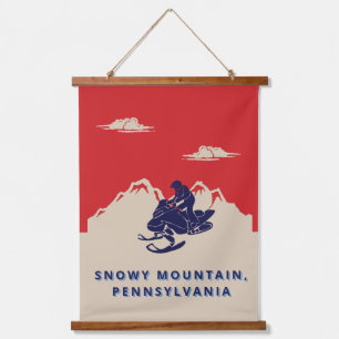 Custom Text Snowmobile Mountains Vintage Travel Hanging Tapestry