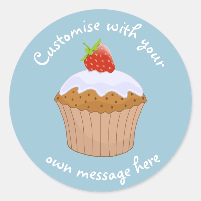 Custom Text Strawberry Bun Blue Classic Round Sticker (Front)
