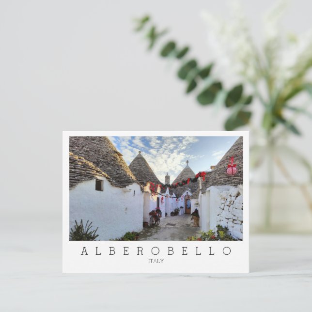 Custom text, street with trullis in Alberobello,   Postcard (Standing Front)