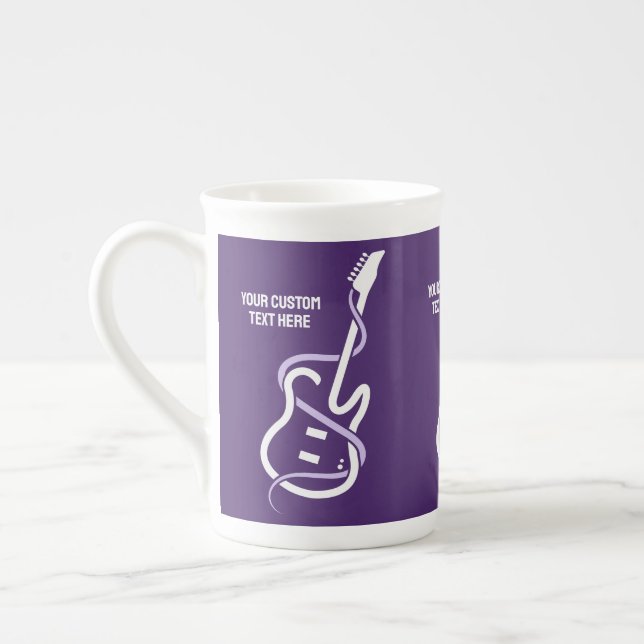 Custom Text Stylised Guitar Bone China Mug (Left)