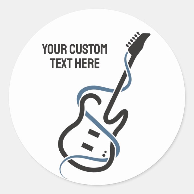 Custom Text Stylised Guitar Classic Round Sticker (Front)