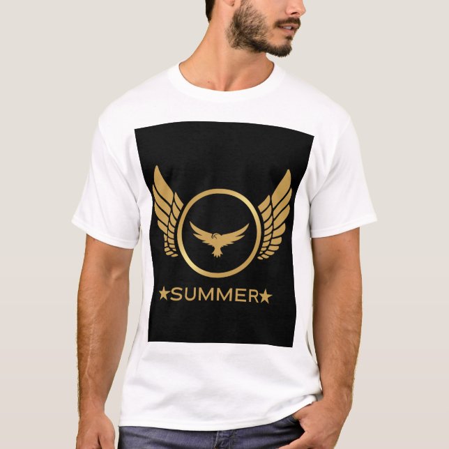 Custom Text Summer Vibes Gold Eagle Image White  T-Shirt (Front)