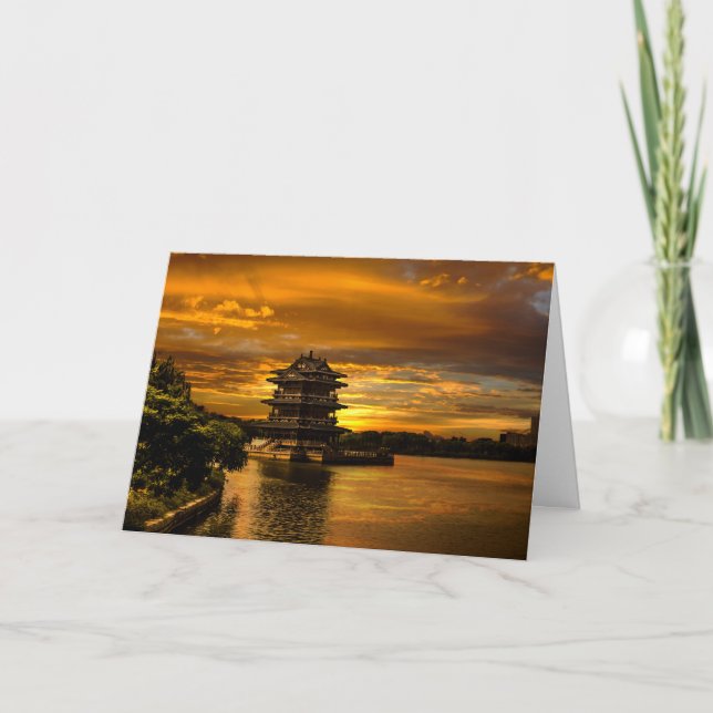 Custom text Sunset near Yixing greeting card (Front)