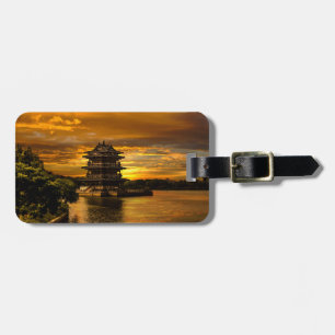 Custom text Sunset near Yixing luggage tag