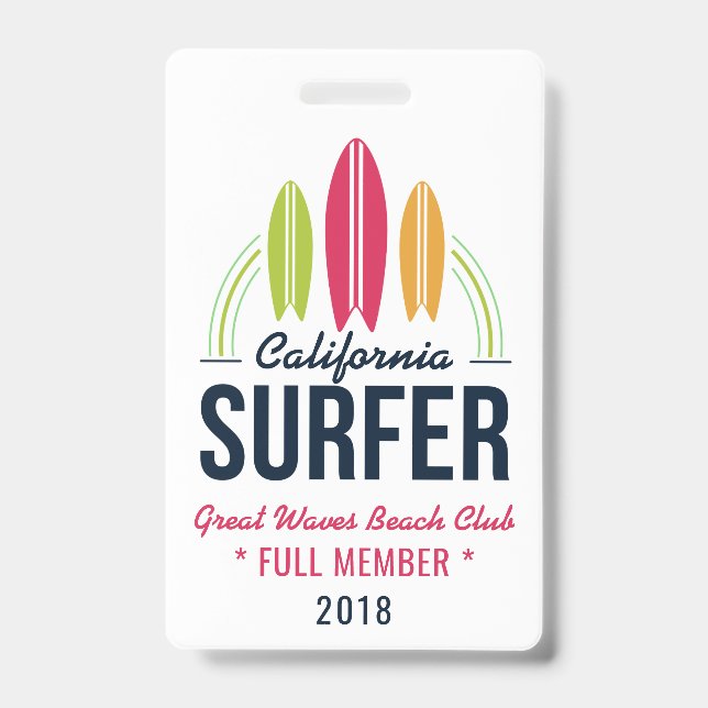 Custom Text Surfer badges ID Badge (Front)