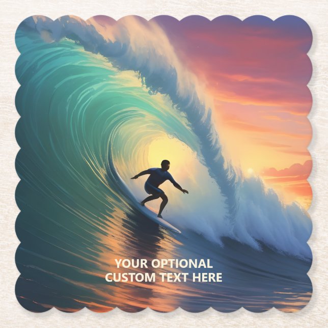 Custom Text Surfer Paper Coaster (Front)