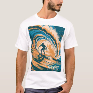 Custom Text Surfer Surfing Waves Minimal Retro Art T-Shirt