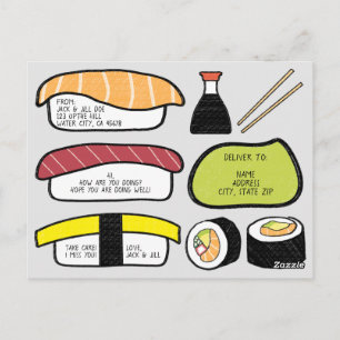 Custom Text Sushi Theme Illustration Pattern Back Postcard