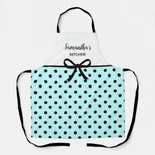 Custom Text Teal and Black Polka Dots Cute Kitchen Apron