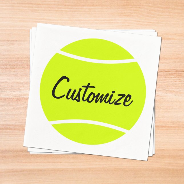 Custom Text Tennis Ball Cocktail Napkins (Personalized tennis party napkins with custom text.)