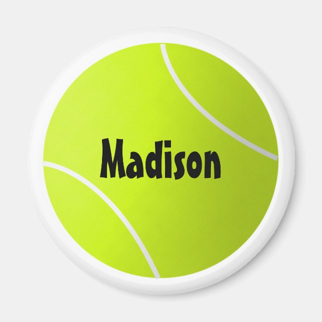 Custom Text Tennis Ball Round Sports Fridge Magnet (Front)