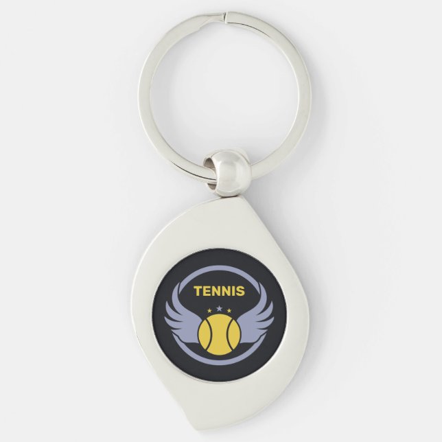 Custom Text Tennis Ball with Wings Key Ring (Front)