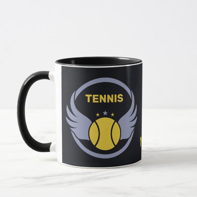 Custom Text Tennis Ball with Wings Mug (Left)